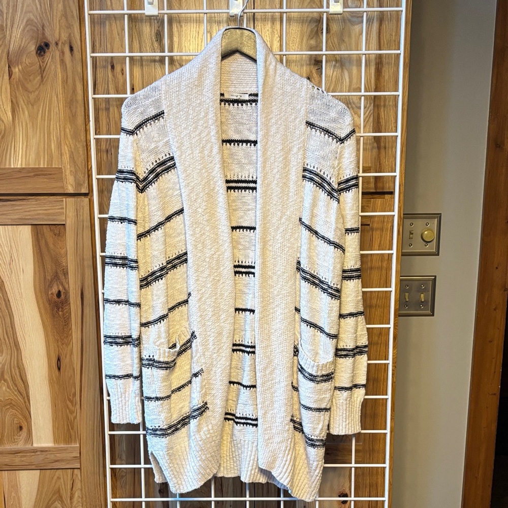 Maurices Cream and Black Striped Cardigan